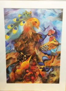 Mette Hansgaard: Sangfugl. Akvarel, 70x90.