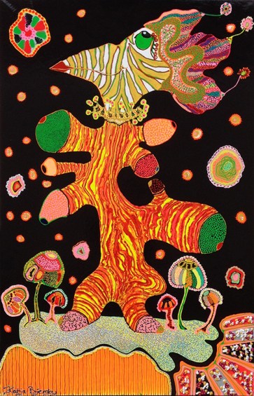 Katja Bjergby: Dame. Akryl på lærred.